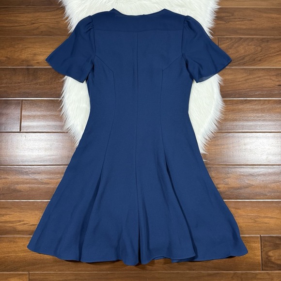 Reiss Women's Size US 6 / UK 10 Blue Teal Natalia V Neck Fit‎ & Flare Mini Dress - Picture 8 of 11